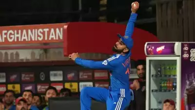 Virat Kohli in the stunning fielding effort during India's 3rd T20I against Afghanistan. 